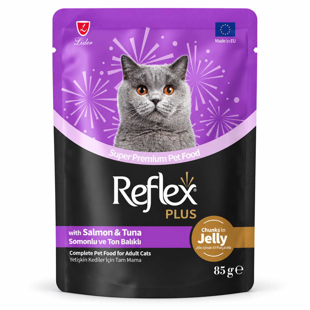 Reflex Plus Salmon & Tuna in Jelly Adult Cat Food Pouch 85g