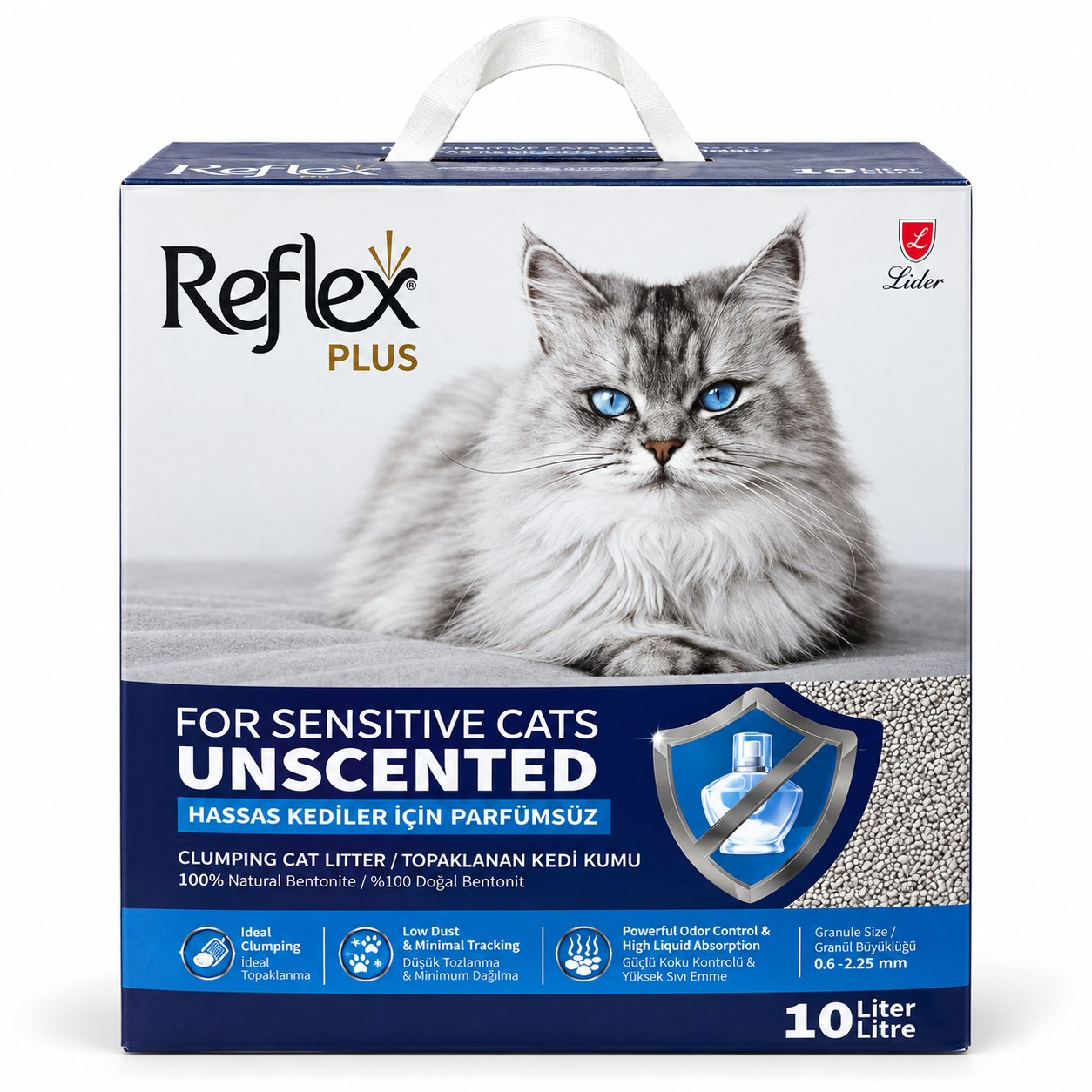 Reflex Plus Unscented clumping cat litter for sensitive cats 10L