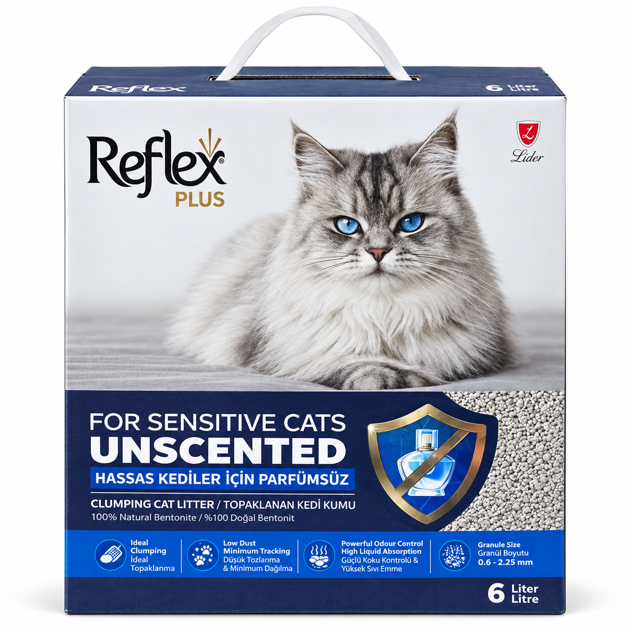 Reflex Plus Unscented Clumping Cat Litter for Sensitive Cats 6L