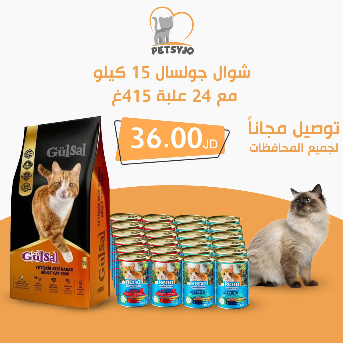 Golsal Cat Food 15Kg + 24 Reno Cans