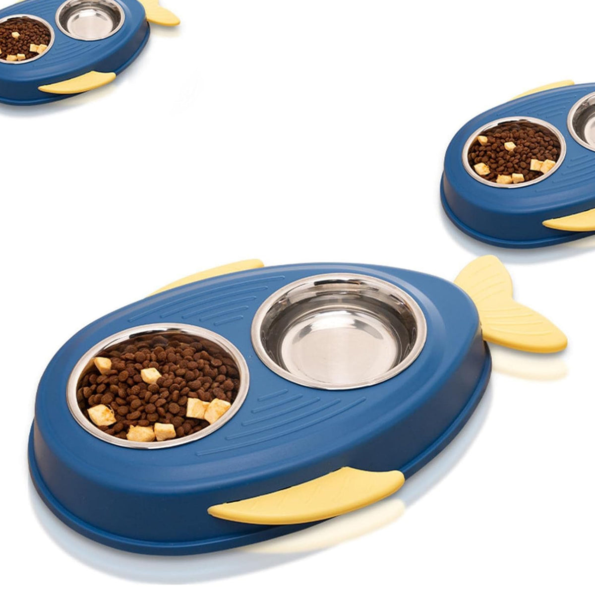 Double Stainless Steel Pet Food Bowl _ Fish