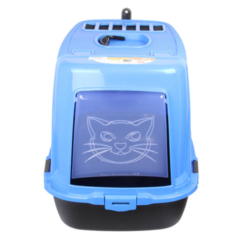 Pet Hooded Litter Tray Box with Scoop. Carbon Filter Litter Box. Blue.