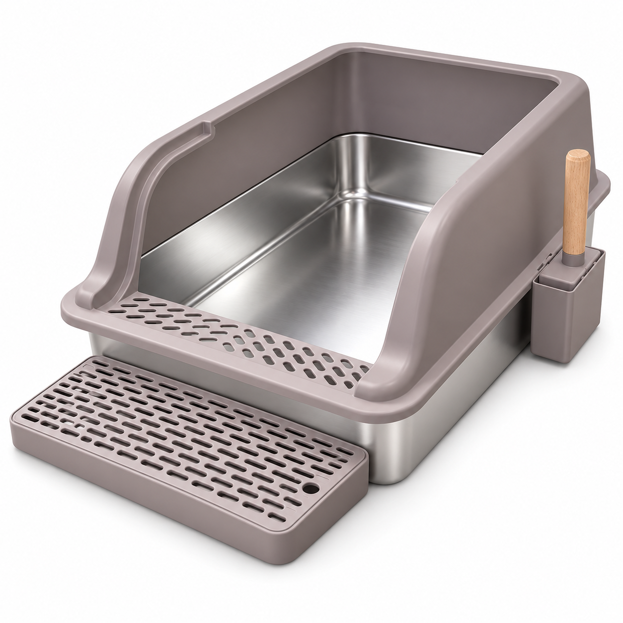 Stainless Steel Cat Litter Box with Step and Scoop 60 x 40 x 30 cm