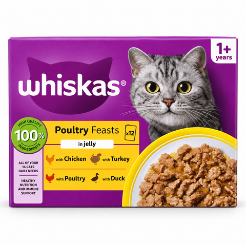 Whiskas Poultry Feasts in Jelly adult cat food 12 pouches
