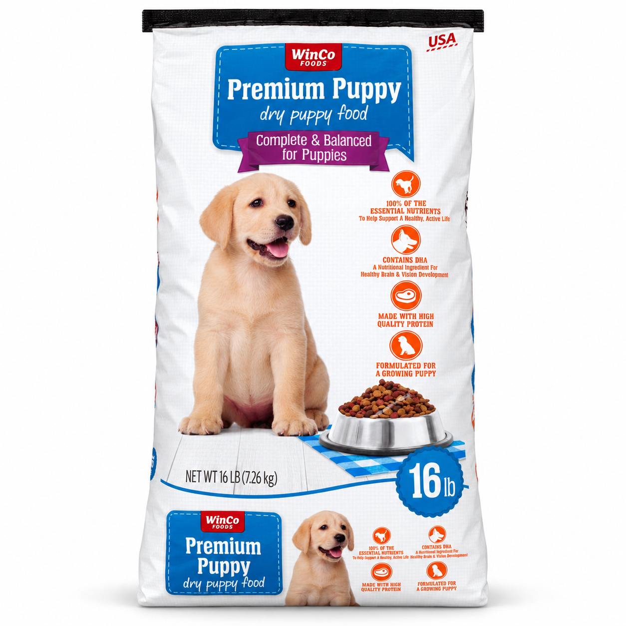 WinCo Foods Premium Puppy dry food 16 lb 7.26 kg